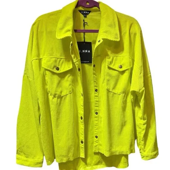 J.NNA Chartreuse Corded Snap Down High Low Shacket – Size Large NWT - Picture 8 of 16
